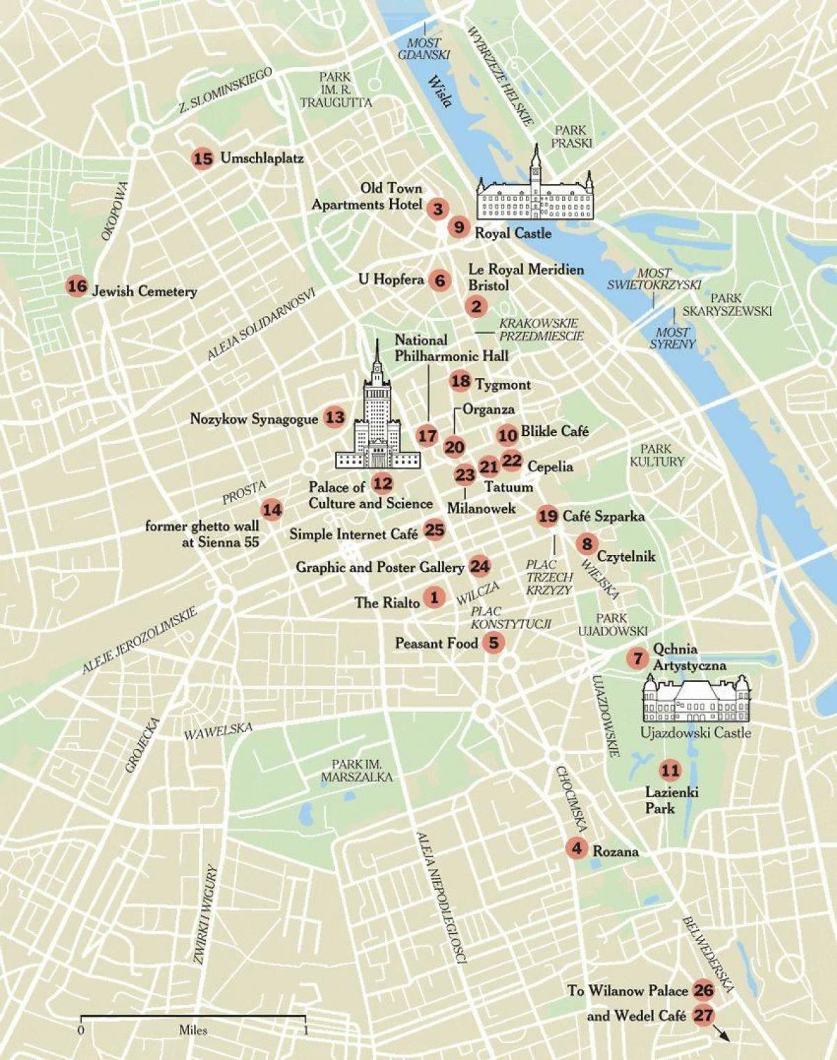 mapa Warszawy z atrakcji