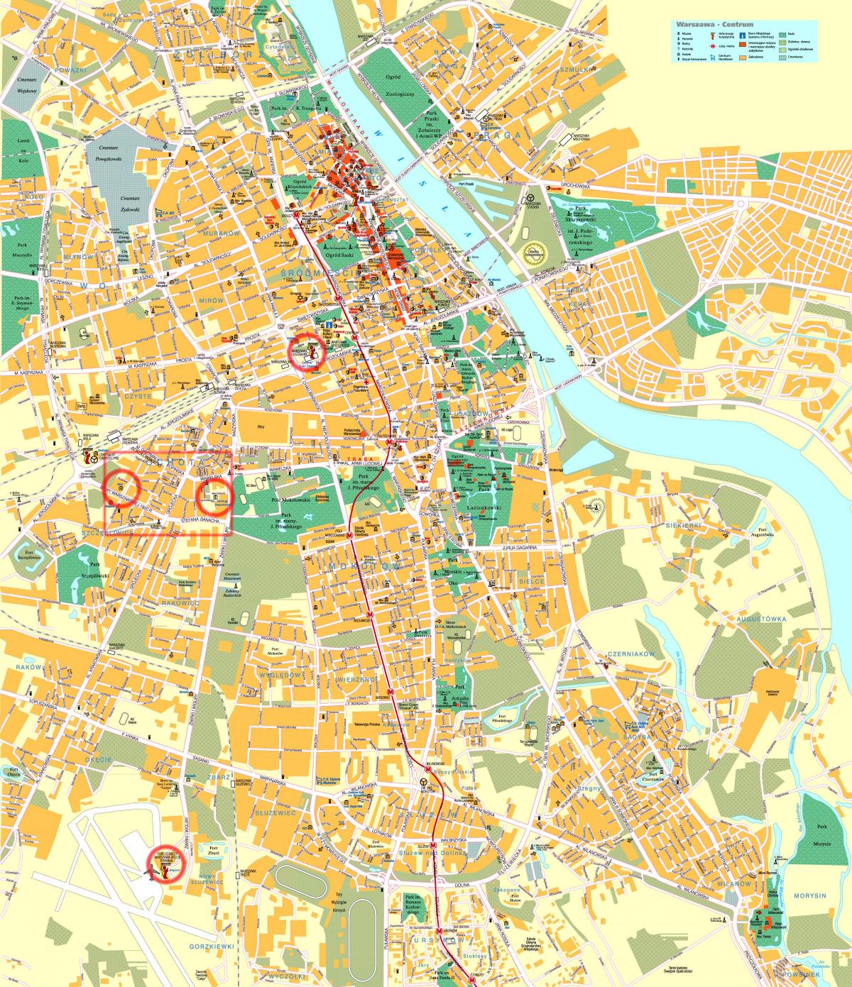 mapa ulic Warszawy i centrum miasta 