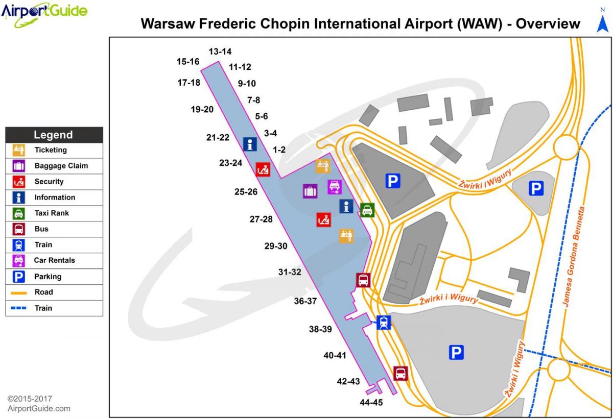 Warszawski port lotniczy waw mapie