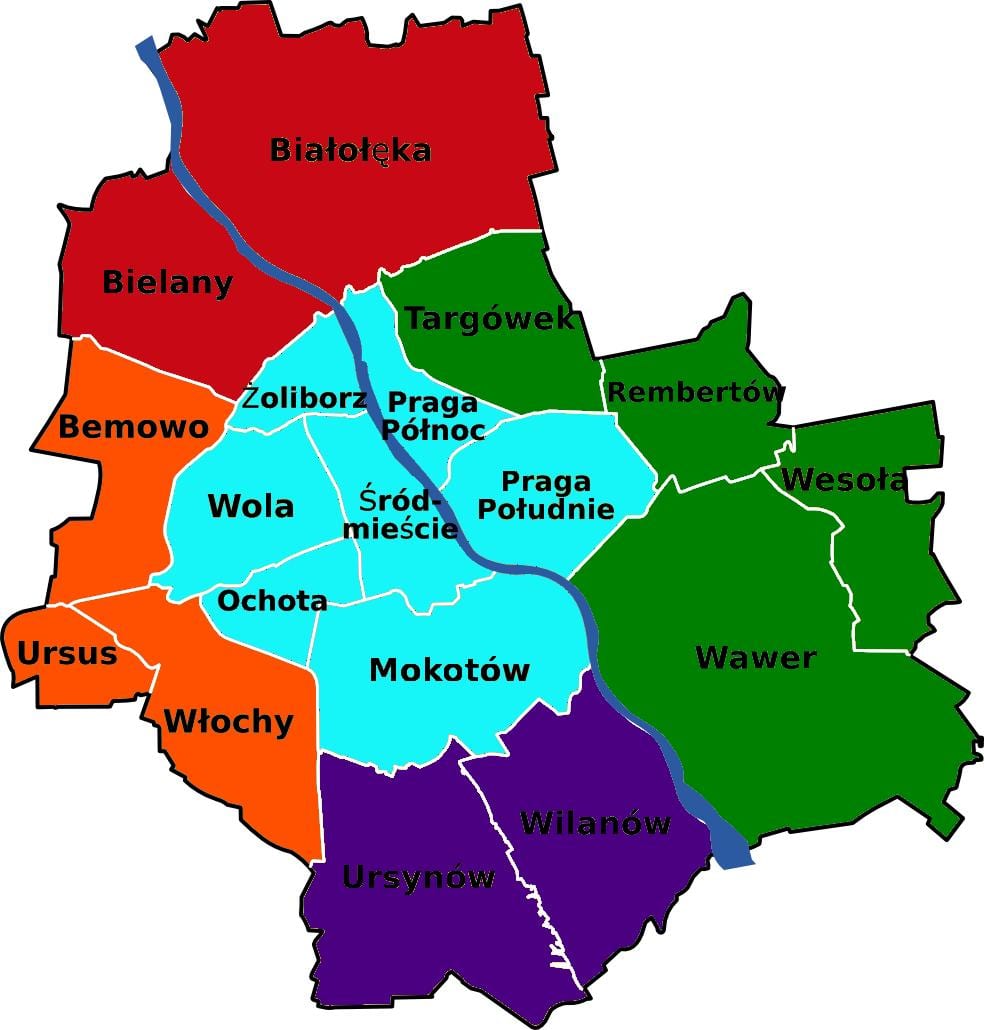 Mapa dzielnic Warszawy 