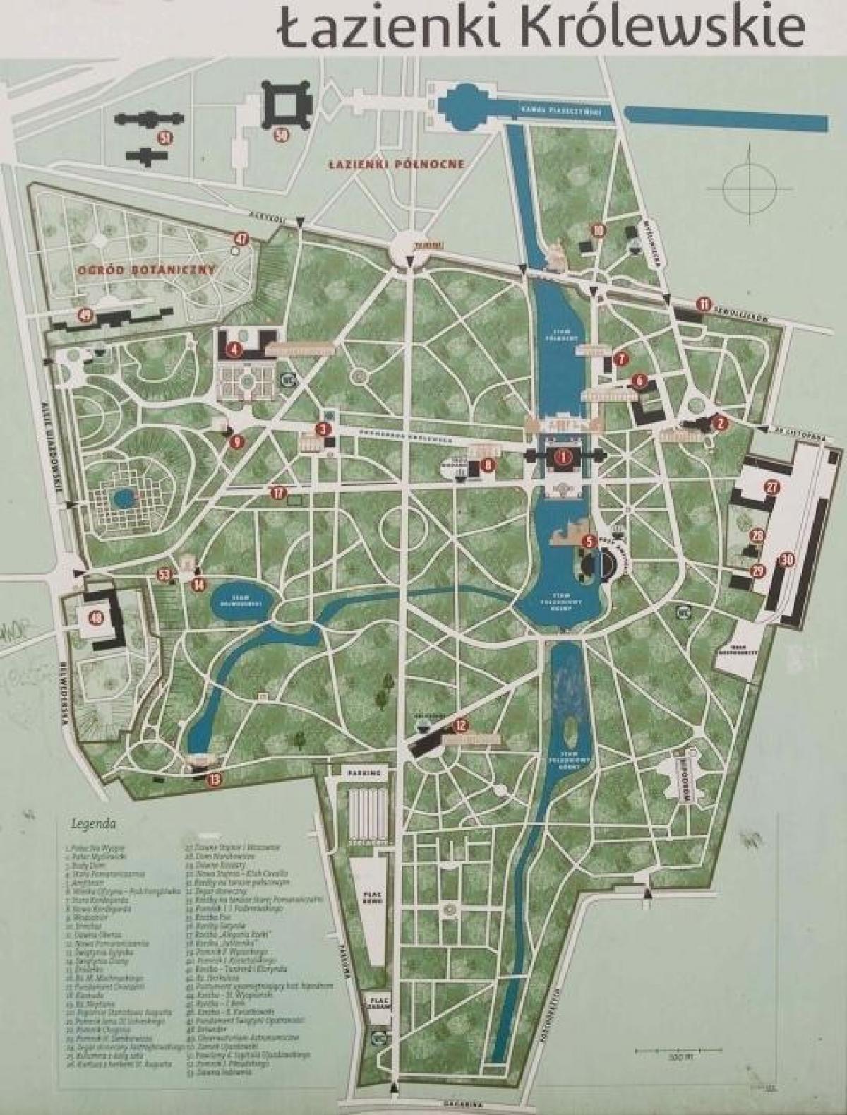 łazienki królewskie w Warszawie mapie